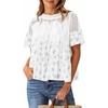 image:imageCicy Bell Womens Babydoll Lace Blouses Short Sleeve Ruffle Crew Neck Peplum Tops Dressy Casual Loose Fit ShirtsPrinted White