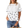 image:imageCicy Bell Womens Babydoll Lace Blouses Short Sleeve Ruffle Crew Neck Peplum Tops Dressy Casual Loose Fit ShirtsWave Point
