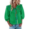 image:imageCicy Bell Womens Button Down Shirts Trendy Casual 34 Lantern Sleeve Blouse Square Neck Collared Tops Green