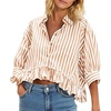 image:imageCicy Bell Womens Cropped Striped Button Down Shirts Ruffle 34 Length Sleeve Summer Tops Dressy Casual BlousesBrown