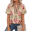 image:imageCicy Bell Womens Floral Short Puff Sleeve Tops Boho V Neck Summer Blouses Dressy Casual ShirtsKhaki