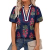 image:imageCicy Bell Womens Floral Short Puff Sleeve Tops Boho V Neck Summer Blouses Dressy Casual ShirtsNavy