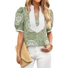 image:imageCicy Bell Womens Floral Short Puff Sleeve Tops V Neck Patchwork Boho Summer Vacation Casual BlousesArmy Green