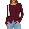 image:imageCicy Bell Womens Long Sleeve Asymmetrical Tops Button Down Ribbed Fitted Cropped Shirts Trendy Fall Blouses Wine