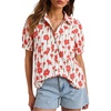 image:imageCicy Bell Womens Puff Short Sleeve Button Down Shirts Summer Casual Collared V Neck Blouse Linen Loose Fit Work TopsFloral Red