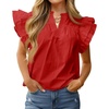 image:imageCicy Bell Womens Ruffle Cap Sleeve Tank Tops V Neck Dressy Casual Blouses Summer Sleeveless Cotton Shirts Red