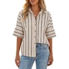 image:imageCicy Bell Womens Striped Button Down Shirts Short Sleeve Collared Dressy Casual Loose fit Tops Work Office BlousesBeige