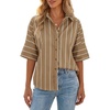 image:imageCicy Bell Womens Striped Button Down Shirts Short Sleeve Collared Dressy Casual Loose fit Tops Work Office BlousesKhaki