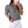 image:imageCicy Bell Womens Summer Gingham Tops Puff Short Sleeve Ruffle V Neck Button Blouse Casual Loose Fit Plaid ShirtsBlack