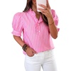 image:imageCicy Bell Womens Summer Gingham Tops Puff Short Sleeve Ruffle V Neck Button Blouse Casual Loose Fit Plaid ShirtsColor Block Stripespink