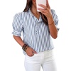 image:imageCicy Bell Womens Summer Gingham Tops Puff Short Sleeve Ruffle V Neck Button Blouse Casual Loose Fit Plaid ShirtsStripenavy