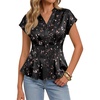 image:imageCicy Bell Womens Summer Satin Peplum Tops V Neck Cap Sleeve Button Down Silky Blouses Slim Fit Dressy Casual ShirtsBlack Flowers