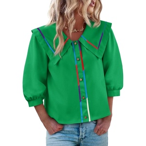 image:imageCicy Bell Womens Button Down Shirts Trendy Casual 34 Lantern Sleeve Blouse Square Neck Collared Tops Green
