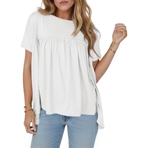 image:imageCicy Bell Womens Summer Babydoll Tunic Tops Pleated Short Sleeve Crew Neck Peplum T Shirts Casual Loose Fit Outfits White