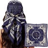image:imageCicy Bell Silk Head Hair Scarf for Women Lightweight Coverings Bandanas Floral Fashion Square Scarves or Neck Bag 354Navy White