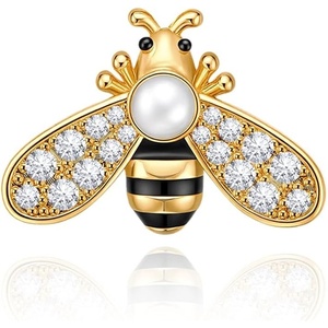 image:imageCicy Bell Womens Bee Brooch Pin 18K Gold Plated Oval Pearl Cubic Zirconia Birthday Pin Vintage Crystal Rhinestone Animal Lapel Pins Trendy Cute Jewelry GiftGold