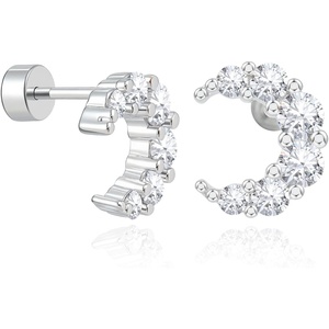 image:imageCicy Bell Womens Flat Back Stud Earrings 18K Gold Plated Hypoallergenic 316L G23 Surgical Titanium Steel CZ Stud Jewelry for Tragus Helix Cartilage Conch Piercing 20GSilver Moon
