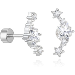 image:imageCicy Bell Womens Flat Back Stud Earrings 18K Gold Plated Hypoallergenic 316L G23 Surgical Titanium Steel CZ Stud Jewelry for Tragus Helix Cartilage Conch Piercing 20GSilver Star B