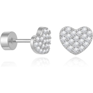 image:imageCicy Bell Womens Flat Back Stud Earrings 18K Gold Plated Hypoallergenic 316L G23 Surgical Titanium Steel CZ Stud Jewelry for Tragus Helix Cartilage Conch Piercing 20GSilver Love Heart