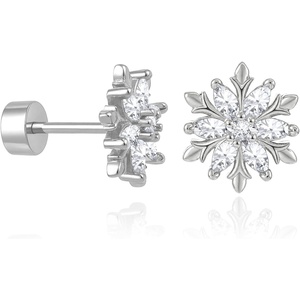 image:imageCicy Bell Womens Flat Back Stud Earrings 18K Gold Plated Hypoallergenic 316L G23 Surgical Titanium Steel CZ Stud Jewelry for Tragus Helix Cartilage Conch Piercing 20GSilver Snowflake