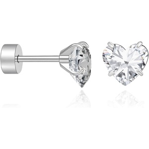image:imageCicy Bell Womens Flat Back Stud Earrings 18K Gold Plated Hypoallergenic 316L G23 Surgical Titanium Steel CZ Stud Jewelry for Tragus Helix Cartilage Conch Piercing 20GSilver Heart Zircon A 4mm