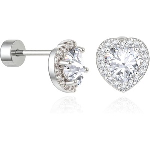 image:imageCicy Bell Womens Flat Back Stud Earrings 18K Gold Plated Hypoallergenic 316L G23 Surgical Titanium Steel CZ Stud Jewelry for Tragus Helix Cartilage Conch Piercing 20GSilver Heart Zircon B