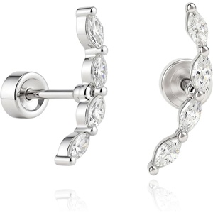 image:imageCicy Bell Womens Flat Back Stud Earrings 18K Gold Plated Hypoallergenic 316L G23 Surgical Titanium Steel CZ Stud Jewelry for Tragus Helix Cartilage Conch Piercing 20GSilver Leaf