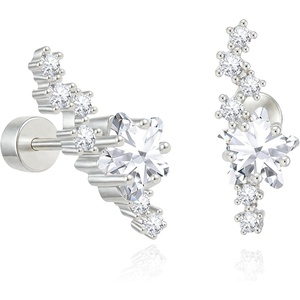 image:imageCicy Bell Womens Flat Back Stud Earrings 18K Gold Plated Hypoallergenic 316L G23 Surgical Titanium Steel CZ Stud Jewelry for Tragus Helix Cartilage Conch Piercing 20GSilver Star A