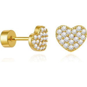 image:imageCicy Bell Womens Flat Back Stud Earrings 18K Gold Plated Hypoallergenic 316L G23 Surgical Titanium Steel CZ Stud Jewelry for Tragus Helix Cartilage Conch Piercing 20GGold Love Heart