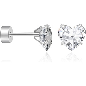 image:imageCicy Bell Womens Flat Back Stud Earrings 18K Gold Plated Hypoallergenic 316L G23 Surgical Titanium Steel CZ Stud Jewelry for Tragus Helix Cartilage Conch Piercing 20GSilver Heart Zircon A 5mm