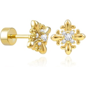 image:imageCicy Bell Womens Flat Back Stud Earrings 18K Gold Plated Hypoallergenic 316L G23 Surgical Titanium Steel CZ Stud Jewelry for Tragus Helix Cartilage Conch Piercing 20GGold Iris