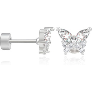 image:imageCicy Bell Womens Flat Back Stud Earrings 18K Gold Plated Hypoallergenic 316L G23 Surgical Titanium Steel CZ Stud Jewelry for Tragus Helix Cartilage Conch Piercing 20GSilver Butterfly B