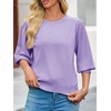 image:imageCicy Bell Womens 34 Puff Sleeve Sweater Tops Fall Casual Crew Neck Lightweight Knit Pullover Loose Fit Scallop Trim SweaterLight Purple