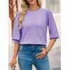 image:imageCicy Bell Womens 34 Puff Sleeve Sweater Tops Fall Casual Crew Neck Lightweight Knit Pullover Loose Fit Scallop Trim SweaterLight Purple