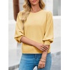 image:imageCicy Bell Womens 34 Puff Sleeve Sweater Tops Fall Casual Crew Neck Lightweight Knit Pullover Loose Fit Scallop Trim SweaterYellow