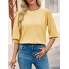 image:imageCicy Bell Womens 34 Puff Sleeve Sweater Tops Fall Casual Crew Neck Lightweight Knit Pullover Loose Fit Scallop Trim SweaterYellow