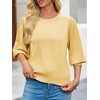 image:imageCicy Bell Womens 34 Puff Sleeve Sweater Tops Fall Casual Crew Neck Lightweight Knit Pullover Loose Fit Scallop Trim SweaterYellow