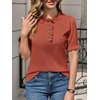 image:imageCicy Bell Womens Puff Short Sleeve Sweater Tops Ruffle Henley Neck Spring Summer Pullover Dressy Casual Knit ShirtsBrick Red