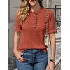 image:imageCicy Bell Womens Puff Short Sleeve Sweater Tops Ruffle Henley Neck Spring Summer Pullover Dressy Casual Knit ShirtsBrick Red