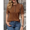 image:imageCicy Bell Womens Puff Short Sleeve Sweater Tops Ruffle Henley Neck Spring Summer Pullover Dressy Casual Knit ShirtsBrown