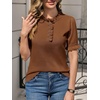 image:imageCicy Bell Womens Puff Short Sleeve Sweater Tops Ruffle Henley Neck Spring Summer Pullover Dressy Casual Knit ShirtsBrown