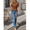 image:imageCicy Bell Womens Puff Short Sleeve Sweater Tops Ruffle Henley Neck Spring Summer Pullover Dressy Casual Knit ShirtsBrown