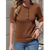 image:imageCicy Bell Womens Puff Short Sleeve Sweater Tops Ruffle Henley Neck Spring Summer Pullover Dressy Casual Knit ShirtsBrown