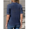 image:imageCicy Bell Womens Puff Short Sleeve Sweater Tops Ruffle Henley Neck Spring Summer Pullover Dressy Casual Knit ShirtsNavy