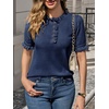 image:imageCicy Bell Womens Puff Short Sleeve Sweater Tops Ruffle Henley Neck Spring Summer Pullover Dressy Casual Knit ShirtsNavy