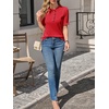 image:imageCicy Bell Womens Puff Short Sleeve Sweater Tops Ruffle Henley Neck Spring Summer Pullover Dressy Casual Knit ShirtsRed