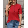 image:imageCicy Bell Womens Puff Short Sleeve Sweater Tops Ruffle Henley Neck Spring Summer Pullover Dressy Casual Knit ShirtsRed