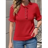 image:imageCicy Bell Womens Puff Short Sleeve Sweater Tops Ruffle Henley Neck Spring Summer Pullover Dressy Casual Knit ShirtsRed