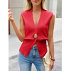 image:imageCicy Bell Womens V Neck Sweater Vest Dressy Casual Knit Sleeveless Shirts Slim Fit Lightweight Button Fall TopsRed