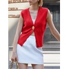 image:imageCicy Bell Womens V Neck Sweater Vest Dressy Casual Knit Sleeveless Shirts Slim Fit Lightweight Button Fall TopsRed